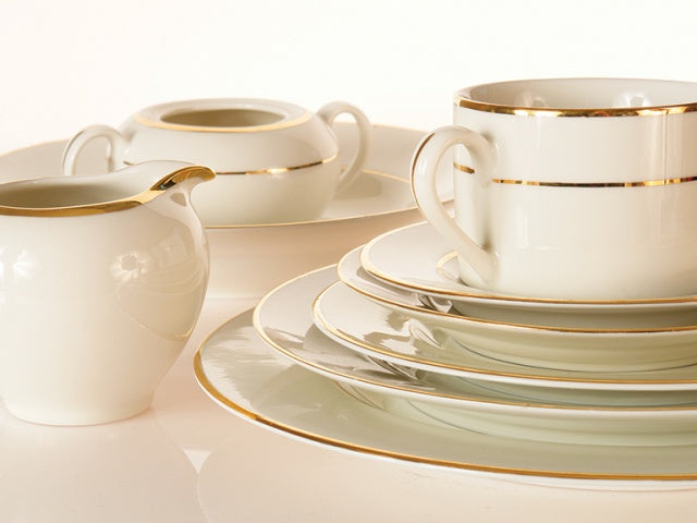 Rental Ivory Gold Band Tableware