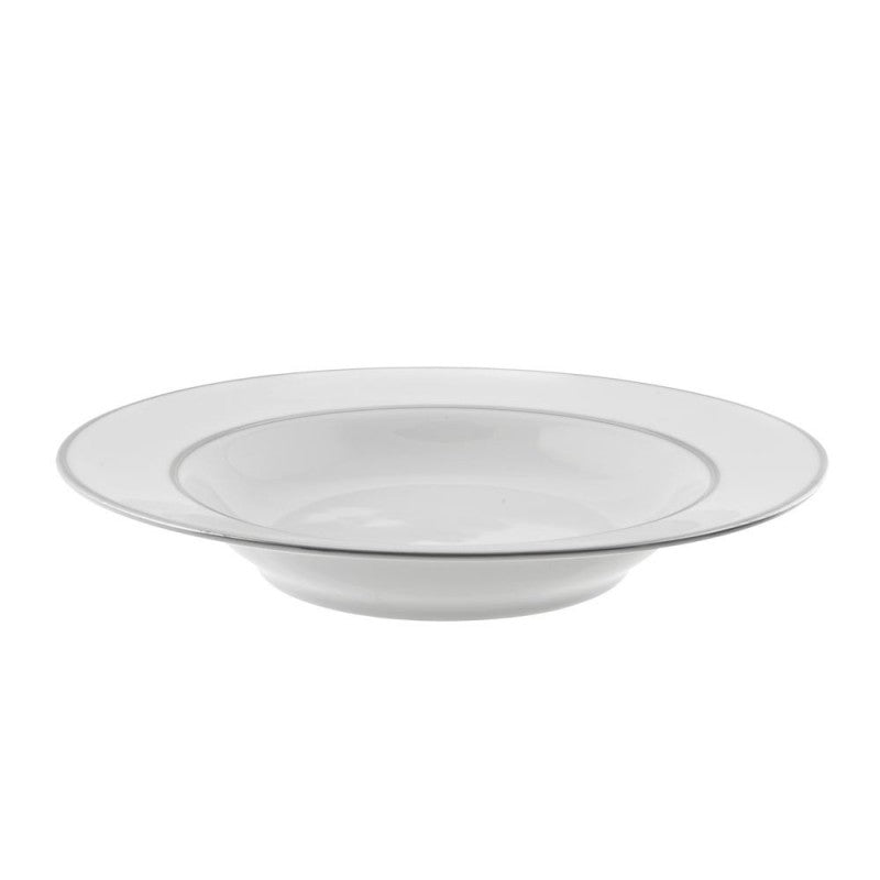 White Silver Band Soup Bowl
